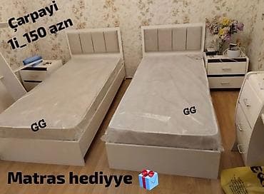 Ev üçün mebel: Təknəfərlik çarpayı, Matras ilə, Siyirməsiz — 1