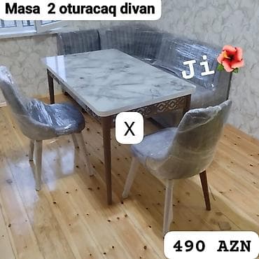 stul taxta: Mətbəx/qonaq otağı üçün dəst: - Masa: mərmər naxışlı üst səth, möhkəm — 1