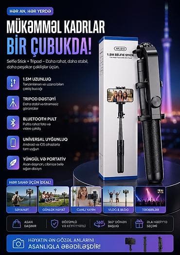 lampa kamera wifi: APL-D10 1.5M Selfie Stick + Tripod Aliminum metaldan — 1