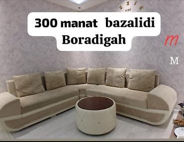 Künc divan dəsti – bazalı model - L‑şəkilli, geniş oturacaqlı künc — 1