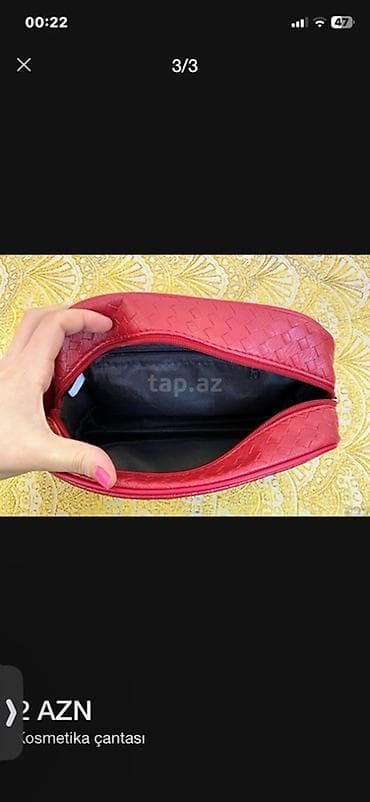parca cantalar: Qırmızı Rəngli Toxuma Naxışlı Kosmetik/Aksessuar Çantası. Təzədir — 3
