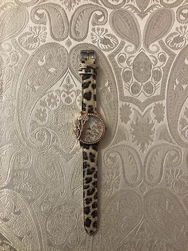 Qadın qol saatı – leopard naxışlı kəmər, zərif dekorlu rəqəmsiz