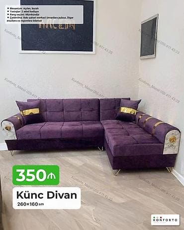 Künc divan – 260×160 sm - Mexanizm: açılan, bazalı (yataq funksiyası — 1