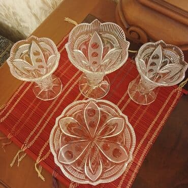 nimce: Kəpənək naxışlı Bohenia hrustal dəst - Tərkib: 4 hissə - 3 ədəd — 4