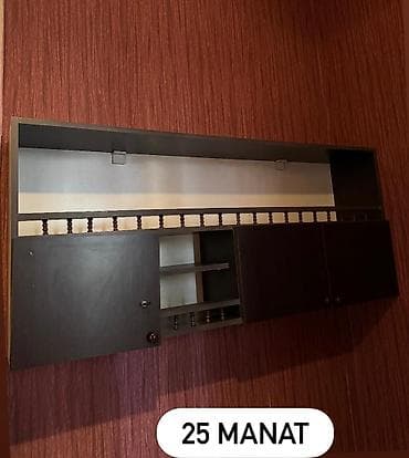 Taxta asma divar dolabı və pərdə karnizi - Material: taxta (tünd