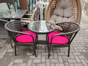 endirimde olan mebeller: Yeni, Yumru masa, 2 stul, Açılmayan, Stullar ilə, Həsir toxunuşlu, Azərbaycan — 1