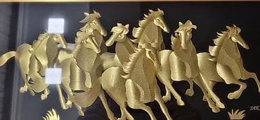 Satılır – 24K Gold Leaf dekorativ tablo (8 At Motivli) Evinizə və ya — 4