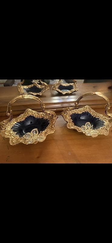 cobalt qablar: Qızılı dekorativ səbət dəsti, Limoges. Bruno Costenaro, Cobalt. Cutu — 2