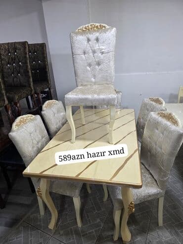 Uşaq mebeli: Qonaq otağı üçün, Yeni, Dördbucaq masa, 6 stul — 1