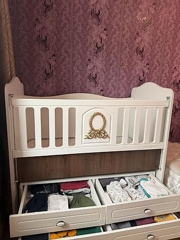 bag desti: Uşaq beşiyi – “Baby Mood” model - Rəng: ağ + qəhvəyi dekor, ön paneldə — 4