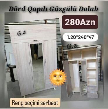 cng qaz qiymeti: Yeni, Açılan, 4 qapılı Düz dolab, Qarderob, paltar dolabı — 1