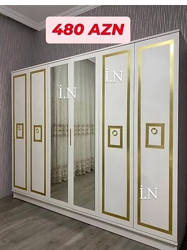 paltar skaflari: Yeni, 5 qapı, Güzgülü, Ağ, Digər material, Açılan, Düz dolab — 1