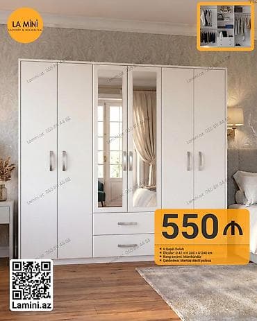 hamam ucun rəf: 6 qapılı paltar dolabı - Ölçülər: D 47 × H 200 × U 240 sm - Rəng — 1