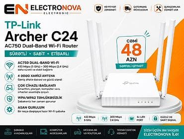 🔥 TP-Link Archer C24 AC750 Dual-Band Wi-Fi Router – Sürətli və stabil