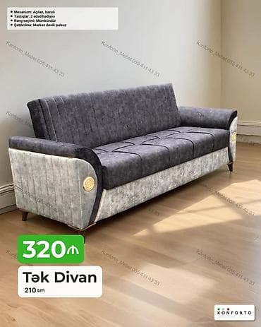 krep parca: Tək Divan – 210 sm - Mexanizm: açılan, bazalı (yataq funksiyalı və — 1