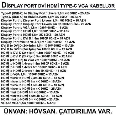 dvi kabel: HDMİ DVİ VGA Display Port Type-C USB Kabellər 📍Ünvan: Bakı şəh — 2