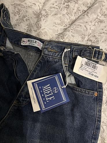 Cinslər: M razmer Uniseks işçi tərzli geniş kəsimli cins şalvar - Rəng: orta — 3