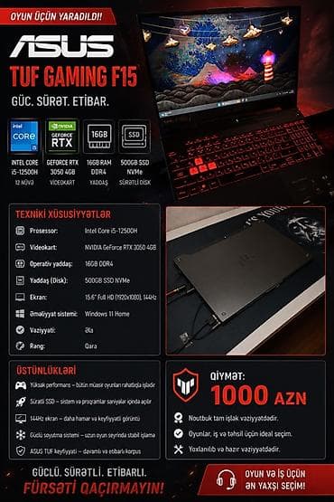 tp link 8151n: ASUS TUF Gaming F15 noutbuku Əsas xüsusiyyətlər: - Prosessor: Intel — 1