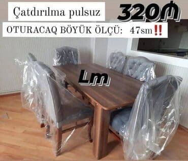 Stullar: Masa 6 Stul dəsti Masa bağlı: 90×1.70+6stul: 320₼ Masa açılan  — 3