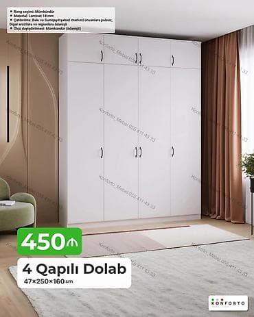 4 qapılı geyim dolabı - Ölçü: 47×250×160 sm - Material: 18 mm laminat — 1