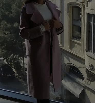 Qadınlar üçün uzun palto – pudra/solğun çəhrayı tonunda - Uzun kəsim