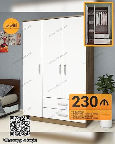 ayaggabi dolabi: 3 qapılı, Siyirməli, Ağ, Açılan, Düz dolab — 1