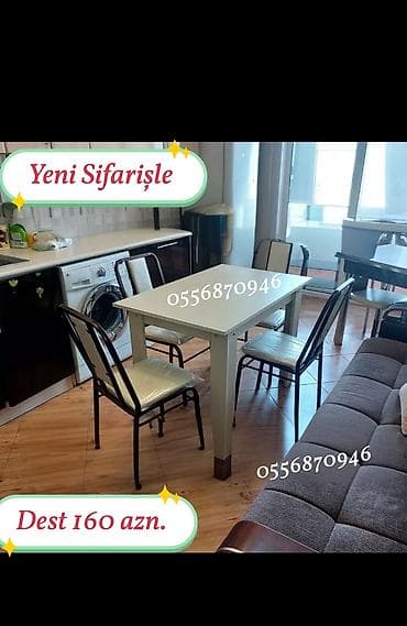 kamo: Mətbəx üçün, Yeni, Açılmayan, Dördbucaq masa, 4 stul — 5
