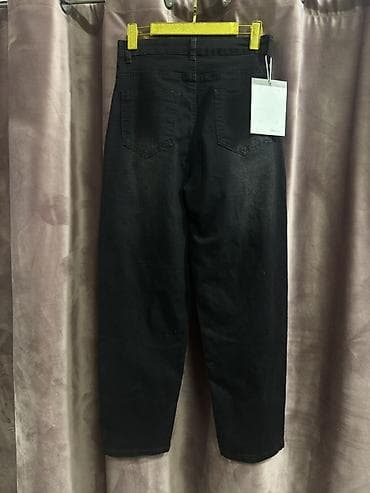 Hicab: Qara rəngli qadın/cins şalvar - Model: yüksək belli, düz-koniq siluet — 2