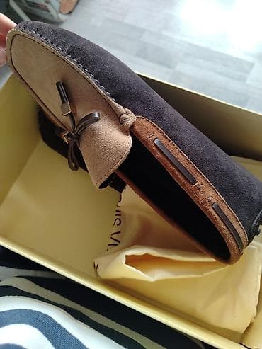 Kişi mokasinləri – süet material, iki rəngli dizayn (bej üst hissə