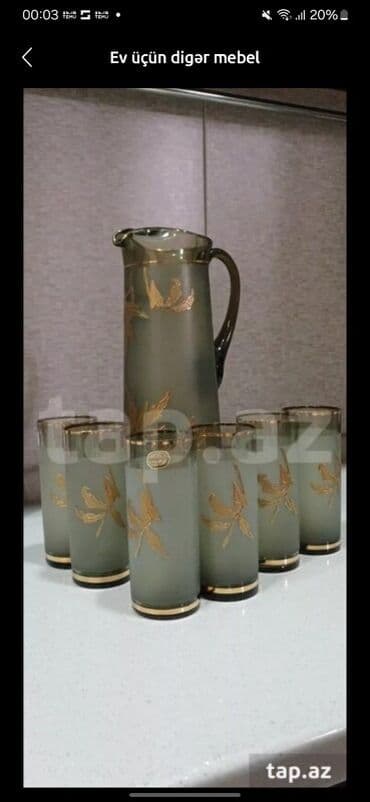 Qəhvə dəstləri və servizlər: Şüşə limonad dəsti - Tərkib: 1 ədəd sürahi + 6 ədəd uzun stəkan - — 1