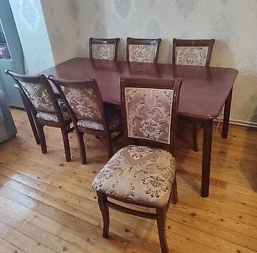 Dördbucaq masa, 6 stul