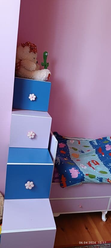 двуспальная кровать с подъемным механизмом: Для девочки и мальчика, Кровать, С матрасом, С выдвижными ящиками — 6