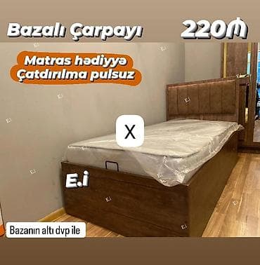 taxta: Bazalı çarpayı – 220₼ - Başlıq hissəsi yumşaq döşəmə ilə, müasir — 1