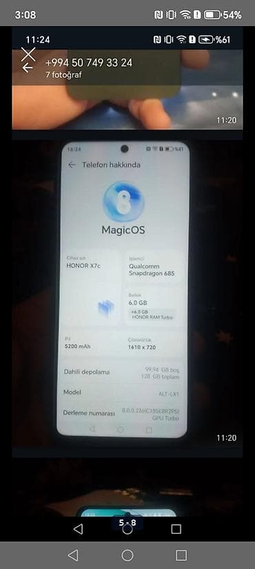 baki telefon: Honor X7c, 128 GB, rəng - Yaşıl, Barmaq izi — 3