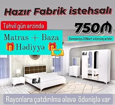 metbex stullari yeni: İkinəfərlik çarpayı, Dolab, Komod, 2 tumba, Yeni — 1