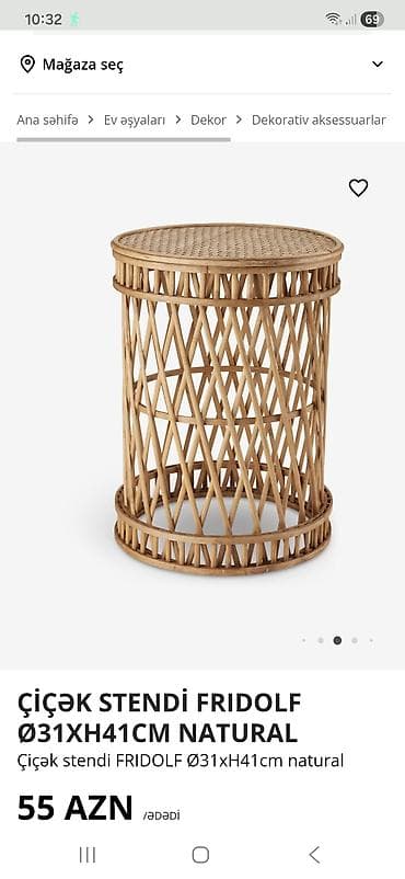 samdamlar: JYSK Məhsulu: Çiçək stendi FRIDOLF Ø31 x H41 cm, natural Təsvir: - — 3