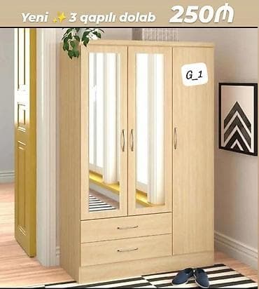 qapi: Yeni 3 qapılı dolab – 250₼ - Açıq ağac rəngli, müasir dizayn - 3 — 1