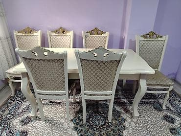 stullar satilir: Qonaq otağı üçün, İşlənmiş, Açılmayan, Kvadrat masa, 6 stul — 1