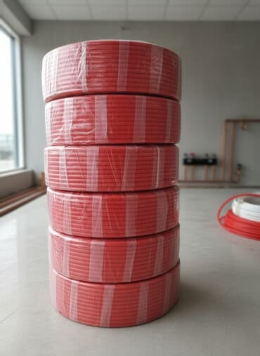 isti döşəmə boruları: Qızıl rəngdə PEX/PE-RT boru rulonları - İstilik sistemi, isti döşəmə — 1