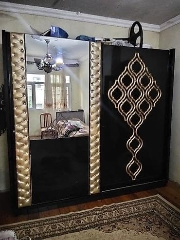 qab dolabi: 2 qapılı, Güzgülü, Qara, Digər material, Kupe, Düz dolab — 3