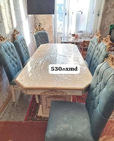 heyet ucun stollar: Qonaq otağı üçün, Açılmayan, Dördbucaq masa, 6 stul — 1