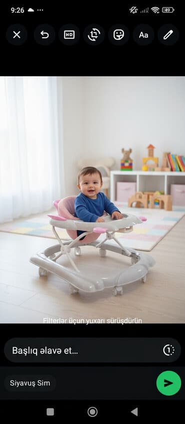 Uşaq gəzdirici (walker) - Rəng: açıq boz, çəhrayı detal və düymələrlə