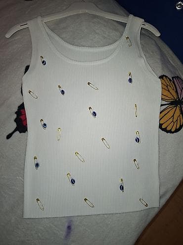 futbolka: Əl işi təzə geynilmeyib Ağ rəngli, nazik zolaqlı trikotaj materialdan — 1