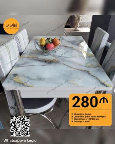 Mətbəx üçün, Yeni, Açılan, Dördbucaq masa, 4 stul — 1