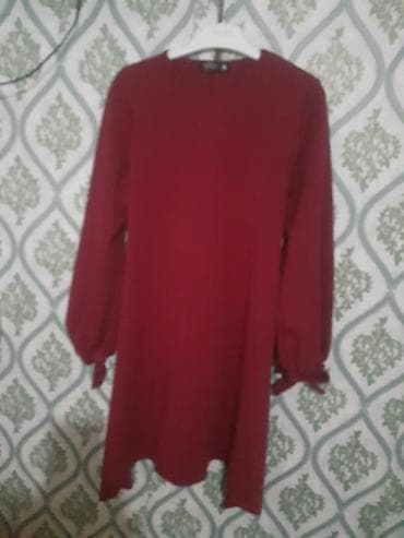 cekme: Bordo rəngdə uzunqol tunik/mini don. - Sadə, dairəvi yaxalı model - — 3