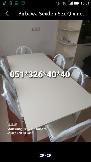 Masa və oturacaq dəstləri: Mətbəx üçün, Yeni, Açılan, Dördbucaq masa, 4 stul — 25