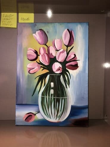 Akril tablo – “Vazoda lalələr” - Texnika: kətan üzərində akril boya -