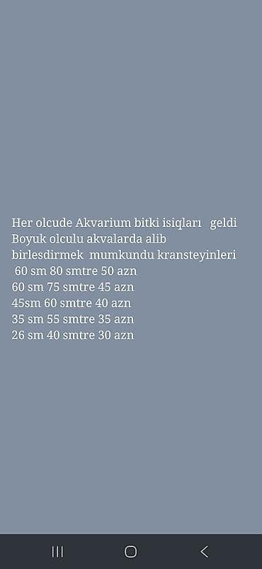 Akvarium aksessuar və ləvazimatları: Salam akvarium bitki isiqlari olculer ve qiymetler qeyd olunub bunan — 1