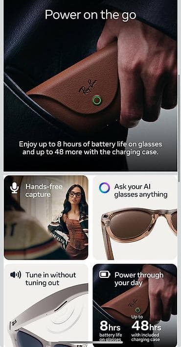 gün eynekleri: Məhsul: Ray‑Ban | Meta ağıllı eynəklər (Wayfarer/Headliner/Skyler — 4