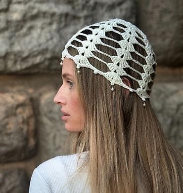 qizil uezuek type 1: Xüsusi toxunma “hairnet”/baş bəzəyi - Material: nazik iplikdən əl — 3